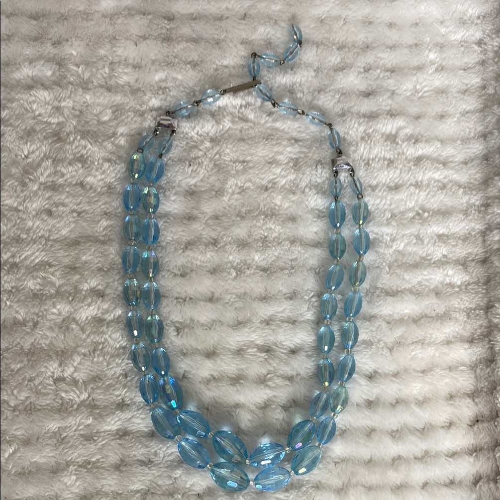 Elegant Vintage Signed W. Germany Blue Double Strand Beaded Necklace